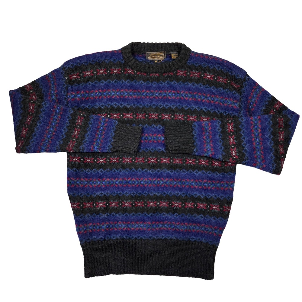 Vintage Eddie Bauer Sweater Mens M Shetland Wool Fair Isle Nordic Gorpcore Hiker